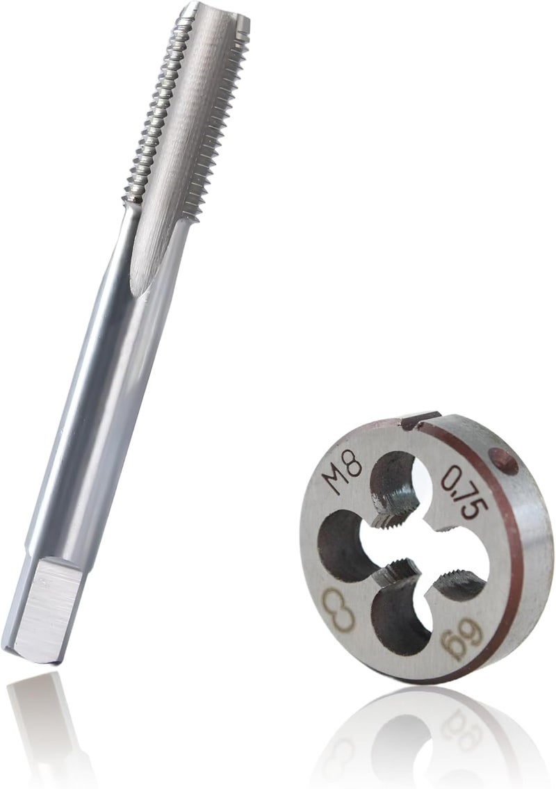 MCSDFN M8 x 0.75 Metric Tap and Die Set, M8 x 0.75mm High-speed Steel Machine Tap and Die Set, Right Hand Thread Tap and Round Thread Die - Image 1